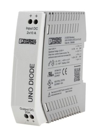 Phoenix Contact Redundancy Module for use with Parallel Connection of Two Power Supply Unit, UNO-DIODE/5-24DC/2X10/1X20