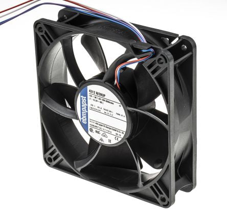 ebm-papst 4300 N - S-Panther Series Axial Fan, 12V dc, 285 m³/h, 10 W, 0.12 A Max, IP68 119 mm 32mm 32 mm