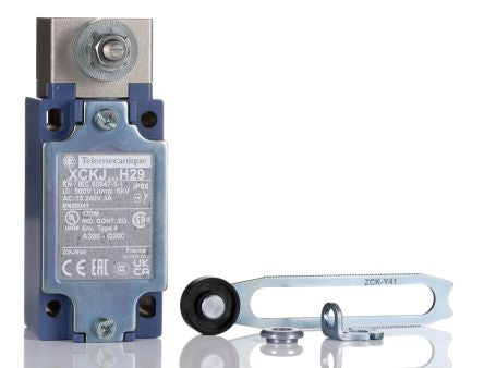 Telemecanique Sensors XCKJ Series Roller Lever Limit Switch, 2P, IP66, Zinc Zamak Alloy Housing, 240V ac, 3A