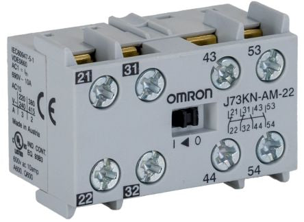 Omron Auxiliary Contact Block, 4 Contact, 2 NC/2 NO, J73KN, Screw, 10 A, 24V, J73KN-AM-22