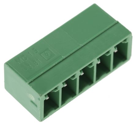 Phoenix Contact MC 1.5/ 5-G-3.81 Series Pluggable Terminal Block, 5-Contact, 3.81 mm Pitch, 1 Row, 1803303