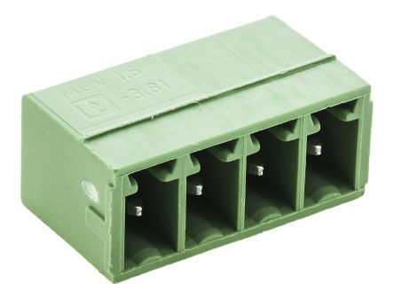 Phoenix Contact MCV 1.5/4-G-3.81 Series Pluggable Terminal Block, 4-Contact, 3.81 mm Pitch, 1 Row, 1803442