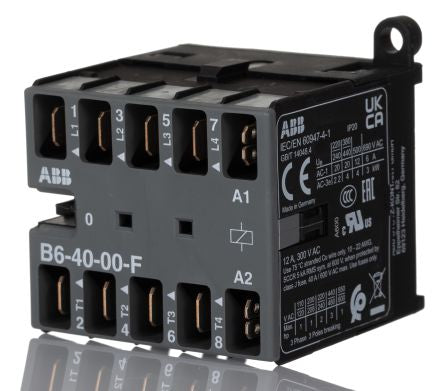 ABB B6 Contactor, 220V, 240 V Coil, 4-Pole, 20 A, 4 kW 240V ac, 3 NO