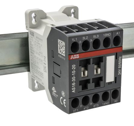 ABB AS Contactor, 24V Coil, 3-Pole, 16 A, 7.5 kW 24V, 3 NO, 690V ac