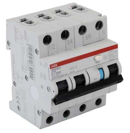 ABB Residual Current Circuit Breaker with Overload Protection, 16A Current Rating, 4-Pole, 30 mA Trip Sensitivity, Type