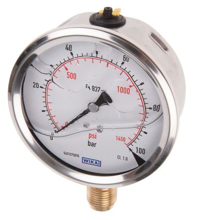 WIKA Pressure Gauge, 100 mm, 100 bar