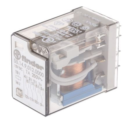Finder PCB Power Relay, 12V dc Coil, 7A Switching Current, 4PDT