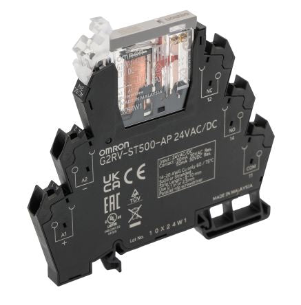 Omron G2RV-ST Series Electromechanical Interface Relay, DIN Rail, 24V ac/dc Coil, SPDT, 12.6mA