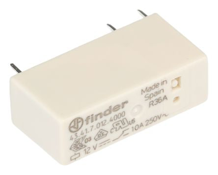 Finder PCB Power Relay, 12V dc Coil, 10A Switching Current, SPDT