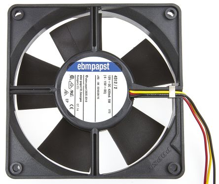 ebm-papst 4300 Series Axial Fan, 12V dc, 170 m³/h, 5 W, 417 mA Max, IP68 119 mm 119mm 32 mm