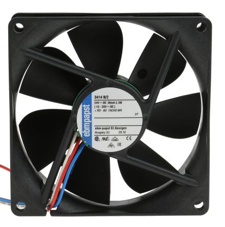 ebm-papst 3400 N Series Axial Fan, 24V dc, 84 m³/h, 2.3 W, 96 mA Max, IP68 92 mm 92mm 25 mm