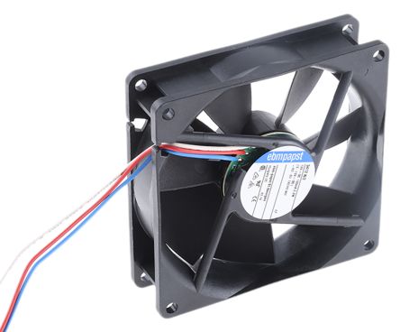 ebm-papst 3400 N Series Axial Fan, 12V dc, 84 m³/h, 2.2 W, 183 mA Max, IP68 92 mm 92mm 25 mm