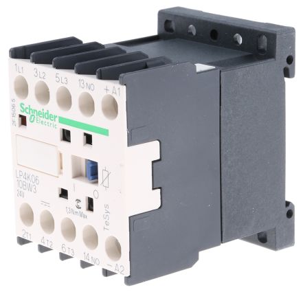 Schneider Electric TeSyS K Contactor, 24V dc Coil, 3-Pole, 6 A, 3 kW 24V dc, 3 NO, 600V ac