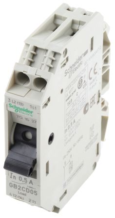 Schneider Electric TeSys GB2 Thermal Circuit Breaker - 1-Pole, DIN Rail, 500mA Current Rating, 1.5 kA, 110V ac, 48 V dc
