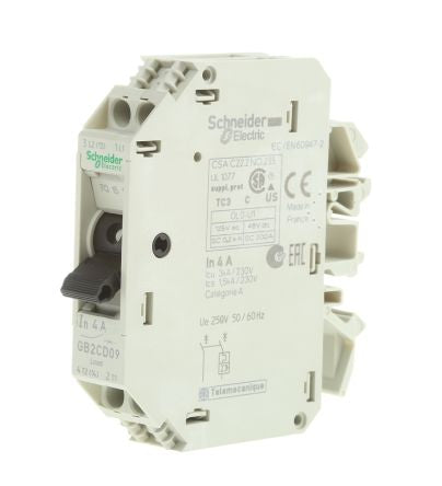 Schneider Electric TeSys GB2 Thermal Circuit Breaker - 1-Pole, DIN Rail, 4A Current Rating, 1.5 kA, 110V ac, 48 V dc