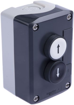 Schneider Electric Spring Return Enclosed Push Button - DPST, Polycarbonate, 1 Cutouts, White, Black, IP66, IP67, IP69K