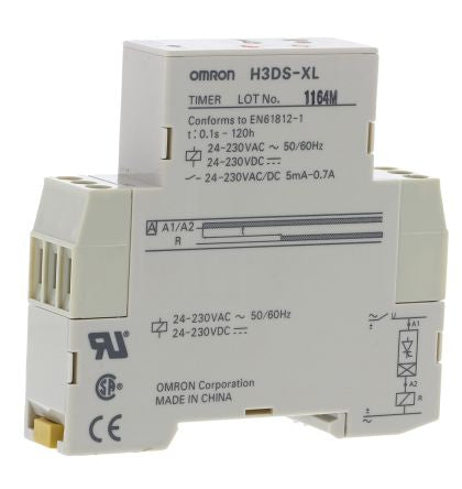 Omron H3DS Series DIN Rail Timer Relay, 1-Contact, 24 to 48 V dc 230V ac, 24 V ac, 0.1 s to 120 h, 1-Function