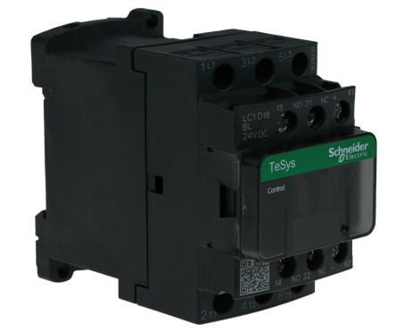 Schneider Electric TeSyS D Contactor, 24V dc Coil, 3-Pole, 18 A, 7.5 kW 24V dc, 3 NO, 690V ac