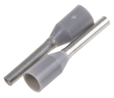 Weidmüller Insulated Crimp Bootlace Ferrule, 8 mm Pin Length, 1.2 mm Pin Diameter, Grey to 18 AWG Wire Size