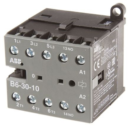ABB B6 Contactor, 110V ac Coil, 3-Pole, 20 A, 4 kW 110V ac, 3 NO, 690V ac
