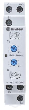Finder 80 Series DIN Rail Timer Relay, 1-Contact, 12 to 240 V ac/dc 12V ac, 240 V ac, 0.1 to 24 h, 0.1 to 20 s, 0.1 to