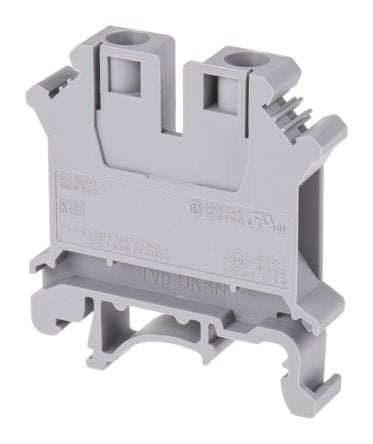 Phoenix Contact 3004524 UK 6 N Series Feed Through Terminal Block Grey, 0.2mm², 6 mm², 1-Level, Screw, ATEX