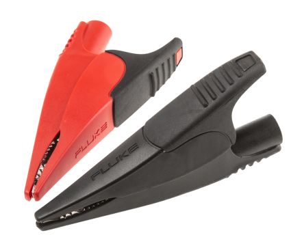 Fluke Crocodile Clip, Nickel Plated Steel Contact, Red, Black, 10A Insulated