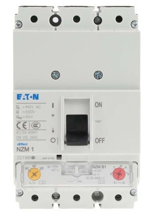 Eaton, xEnergy, NZM1 Molded Case Circuit Breaker 3-Pole 100A, Breaking Capacity 25 kA, DIN Rail