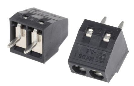 Phoenix Contact MKDS 1/2-3.5 HT BK Series PCB Terminal Block, 2-Contact, 3.5 mm Pitch, Through Hole, 1 Row Solder