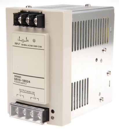 Omron S8VS Power Supply DIN Rail Power Supply 264V ac AC Input 24V dc, 7.5 A Output DC 180 W