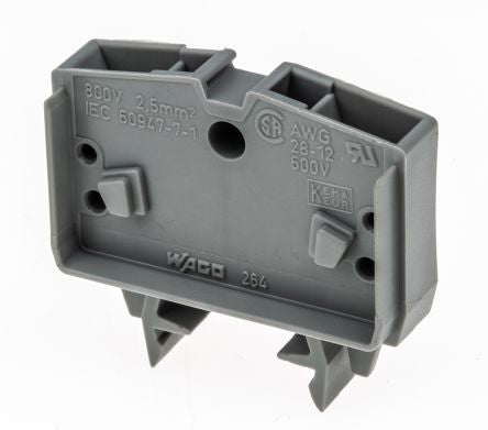 WAGO 264-701 264 Series Feed Through Terminal Block Grey, 2.5mm², 1-Level, Cage Clamp