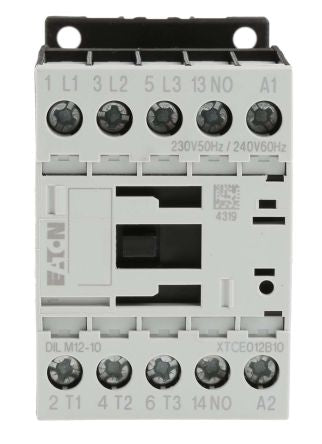 Eaton DILM Contactor, 230V ac Coil, 3-Pole, 12 A, 5.5 kW 230V ac, 3 NO, 400V ac