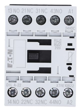 Eaton DILA Contactor, 24V dc Coil, 4-Pole, 4 A 24V dc, 2 NO/2 NC, 415V ac
