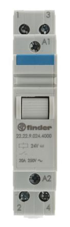 Finder DIN Rail Impulse Relay, 24V dc Coil, 20A Switching Current, 2 NO