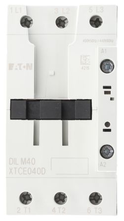 Eaton DILM Contactor, 400V ac Coil, 3-Pole, 40 A, 18.5 kW 400V ac, 3 NO, 400V ac