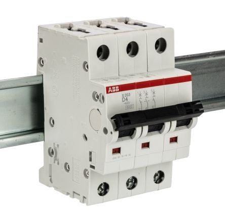 ABB System Pro M Compact S200 Miniature Circuit Breaker, 3-Pole, 4A, Type D, 440V ac AC, 12 V dc DC, 6 kA Breaking