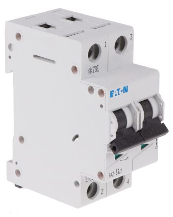 Eaton xEffect xEffect Miniature Circuit Breaker, 2-Pole, 2A, Type S, 230V ac AC, 60 V dc DC, 10 kA Breaking Capacity