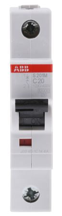 ABB System Pro M Compact System Pro M Compact Miniature Circuit Breaker, 1-Pole, 20A, Type C, 253V ac AC, 72 V dc DC, 10