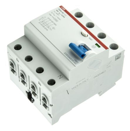 ABB F200 Series Residual Current Circuit Breaker, 40A, 4-Pole, 30 mA, Type AC, 0.03 A 400V ac