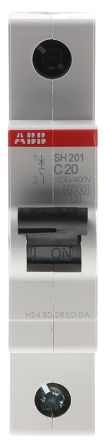 ABB ComPact Home SH200 Miniature Circuit Breaker, 1-Pole, 20A, Type C, 440V ac AC, 60 V dc DC, 6 kA Breaking Capacity