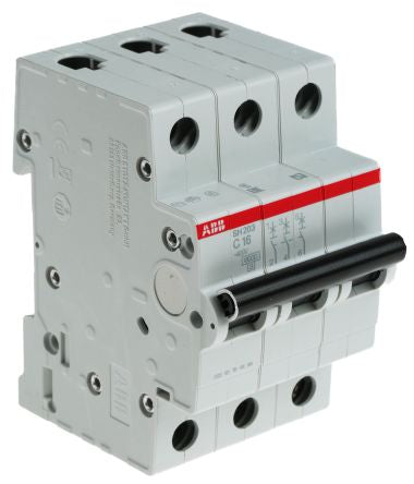 ABB ComPact Home SH200 Miniature Circuit Breaker, 3-Pole, 16A, Type C, 440V ac AC, 6 kA Breaking Capacity