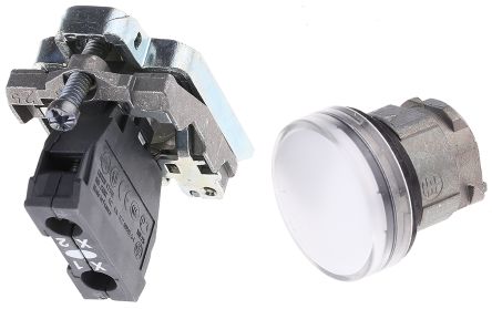 Schneider Electric, Harmony XB4, Panel Mount White LED Pilot Light, 22 mm Cutout, IP66, IP67, IP69K, Round, 120V ac