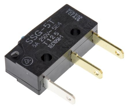 Omron Pin Plunger Subminiature Micro Switch, Tab Terminal, 5A, 250 V ac, 30 V dc, SPDT, IP40