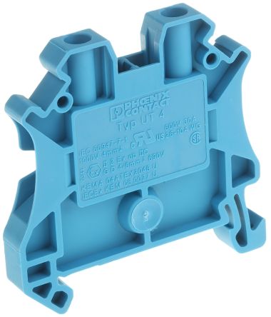 Phoenix Contact 3044115 UT 4 BU Series Feed Through Terminal Block Blue, 0.14mm², 4 mm², 1-Level, Screw, ATEX