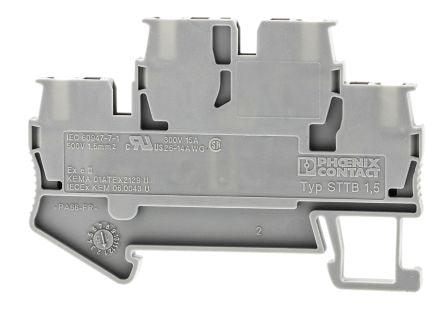 Phoenix Contact 3031157 Double Level Terminal Block Grey, 0.08mm², 1.5 mm², 2-Level, Spring Cage, IECEx, ATEX