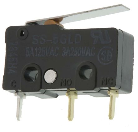 Omron Hinge Lever Micro Switch, PCB Terminal Terminal, 5A, 250 V ac, SPDT, IP40