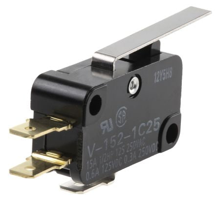 Omron Hinge Lever Micro Switch, Tab Terminal, 15A, 250 V ac, SPDT, IP40