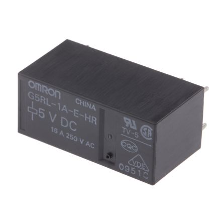 Omron PCB Power Relay, 5V dc Coil, 16A Switching Current, SPST