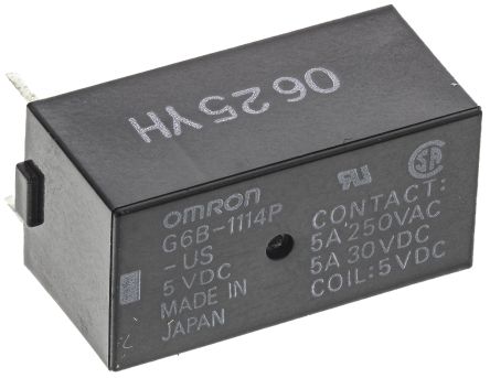 Omron PCB Power Relay, 5V dc Coil, 5A Switching Current, SPST