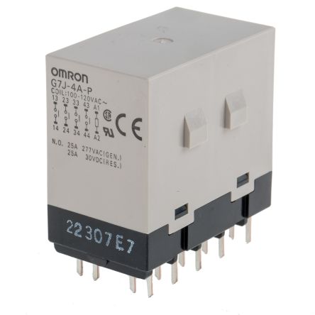 Omron PCB Power Relay, 120V ac Coil, 25A Switching Current, 4PST-NO